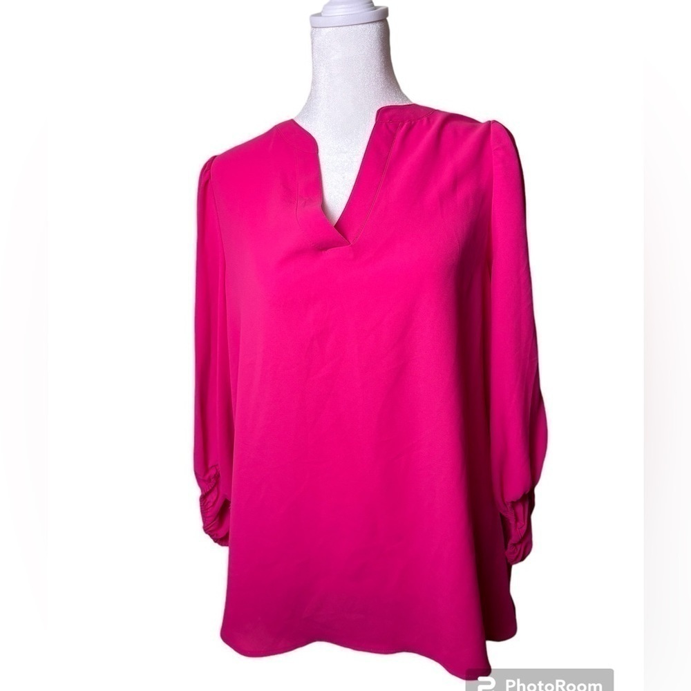 Anne Klein Split Neck High Low 3/4 Sleeve NWT Barbie Pink Size Medium